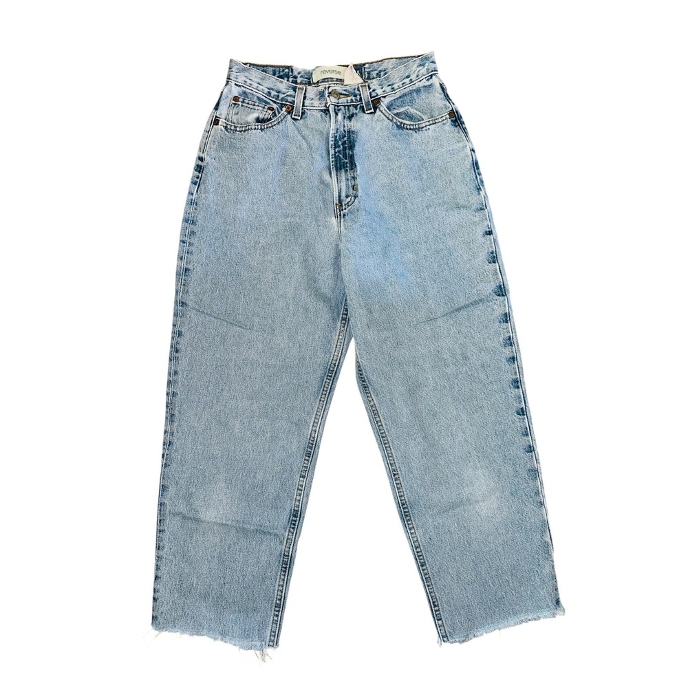 Vintage GAP Reverse Jeans Light Wash High‎ Rise Cropped Frayed Hem Denim 4